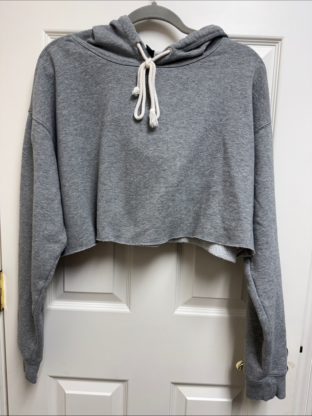 wild fable Cropped Light Gray Hoodie with Drawstring